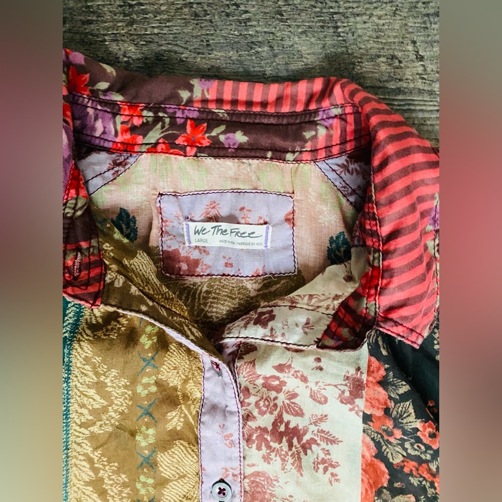 Free People Multicolor Patchwork Casual Shirt - image 7